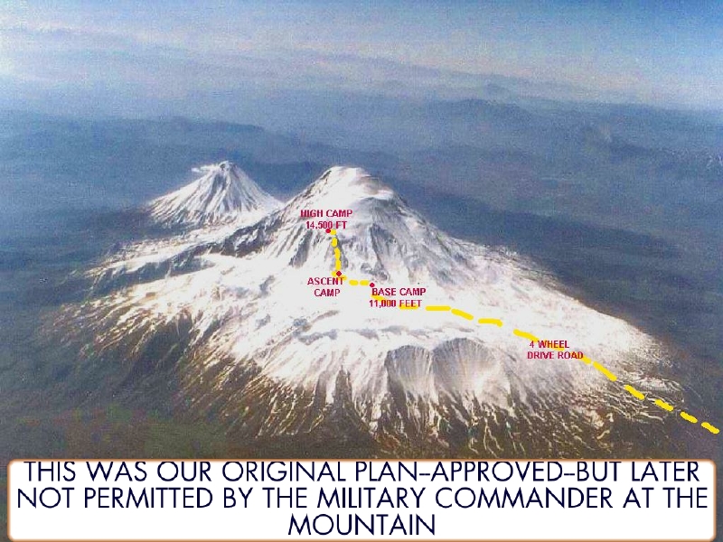 Aerial view of Mt Ararat from the west showing our originally planned climb route which we were